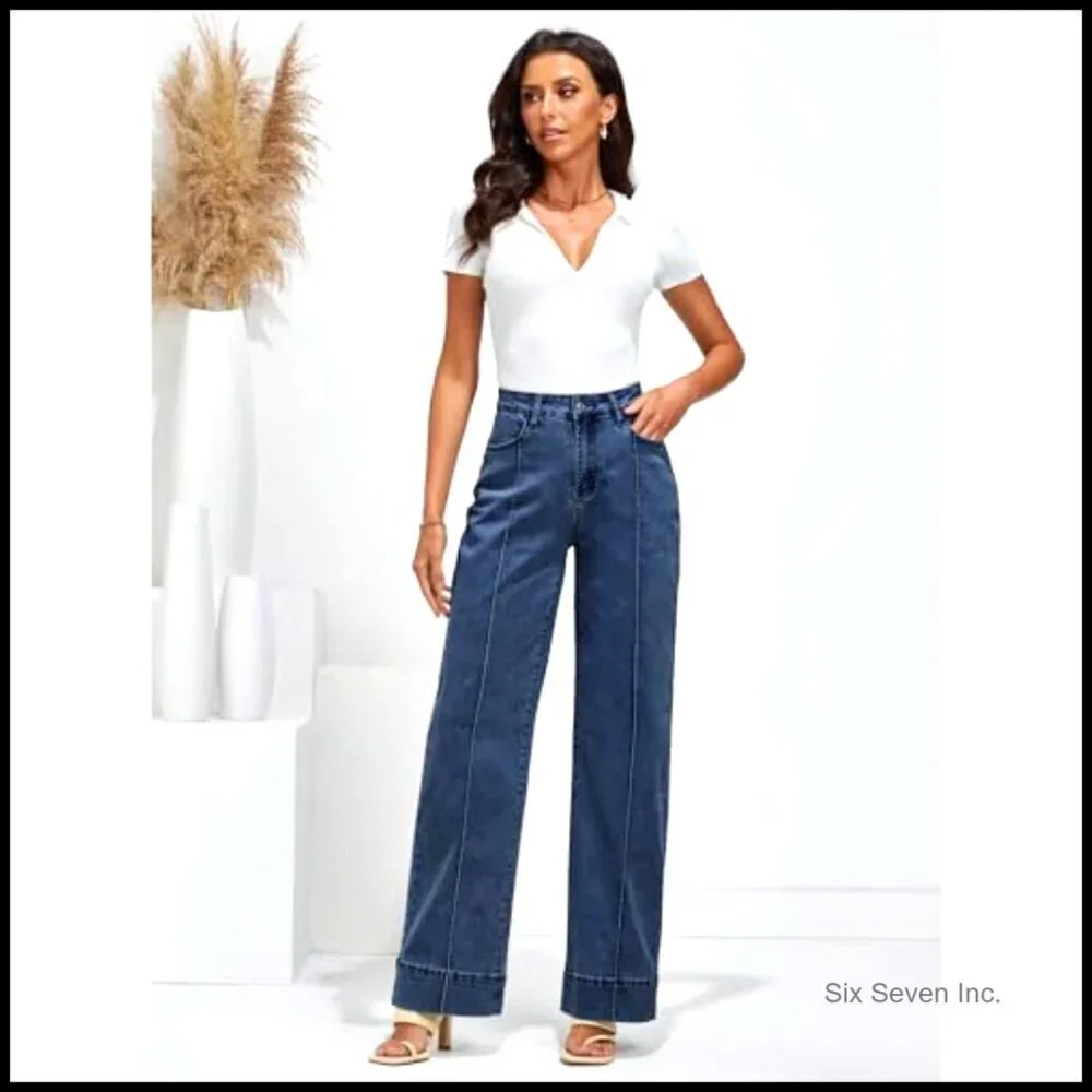 Wide Leg Jeans High Waist Stretchy Denim Pants Straight Leg Baggy Y2K Trendy